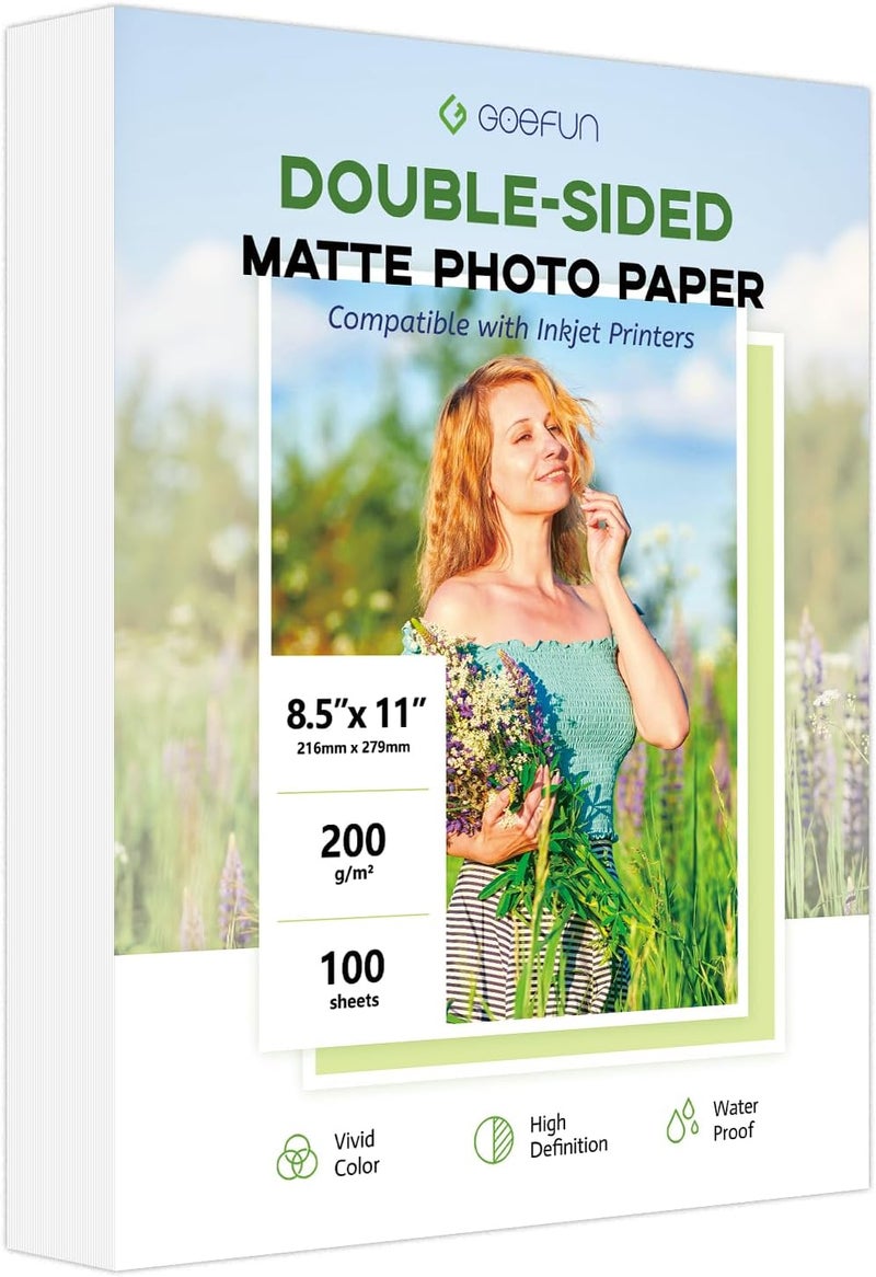 Goefun Double Sided Matte Photo Paper 8.5 x 11, 200GSM/54LB Presentation Paper for Inkjet Printer, 100 Sheets - Image 1